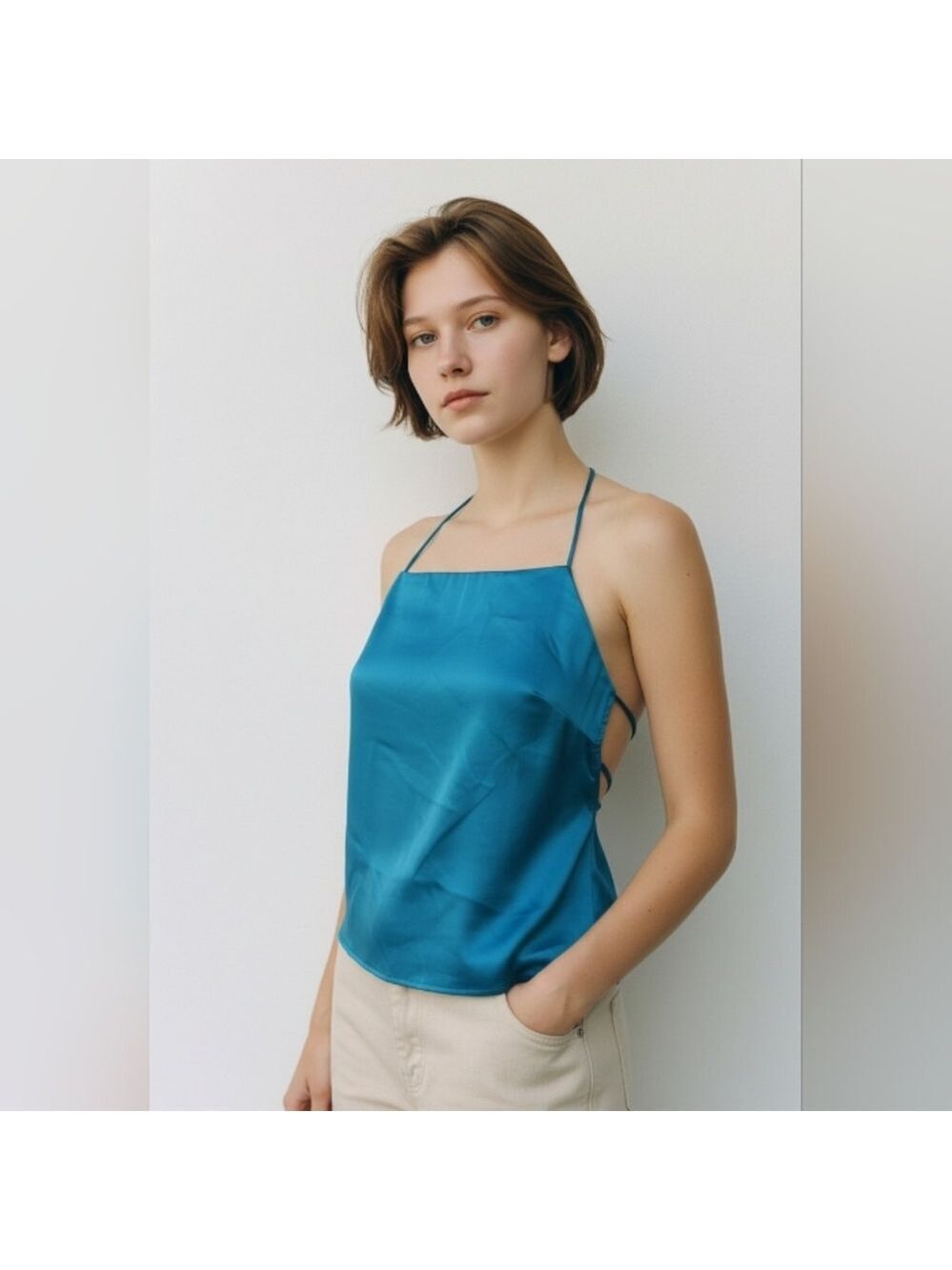 NWT LEYDEN Aqua Blue Cami Top, Size Small